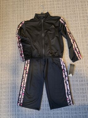 Adidas Black Track Jacket & Pants Set with Pink Camo Stripe